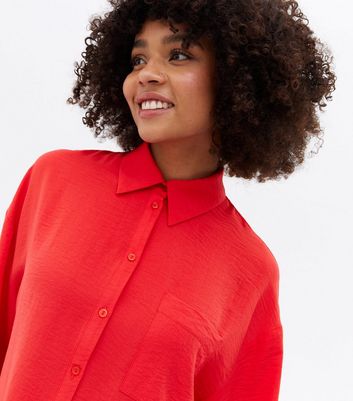 Click to view product details and reviews for Red Pocket Front Long Sleeve Oversized Shirt New Look.