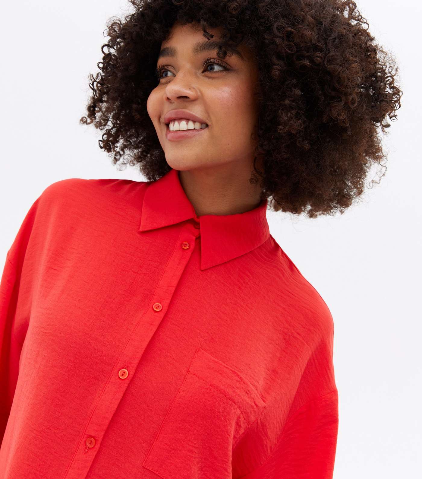 Red Pocket Front Long Sleeve Oversized Shirt Image 3
