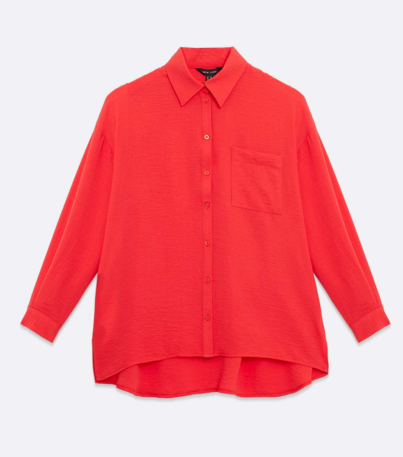 Red Pocket Front Long Sleeve Oversized Shirt Image 5