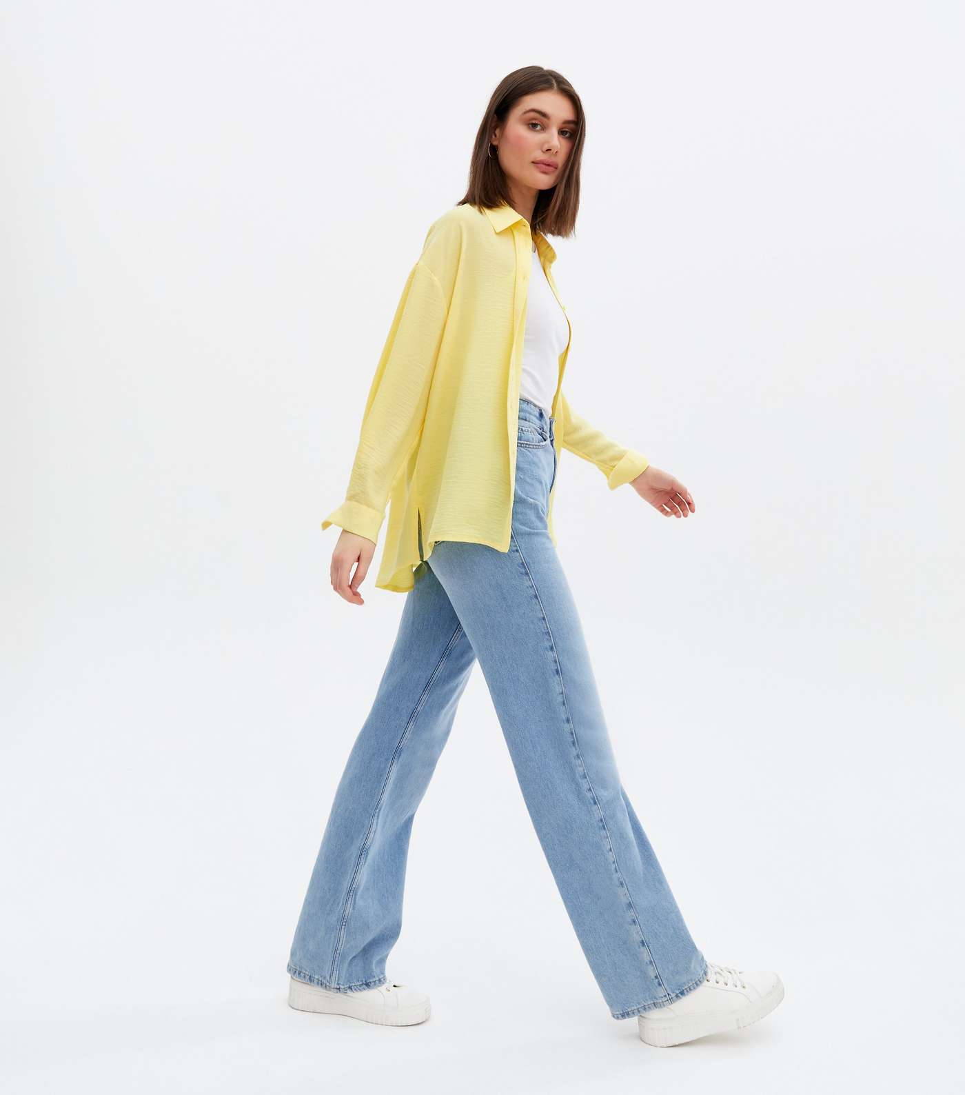 Pale Yellow Pocket Front Long Sleeve Oversized Shirt Image 2