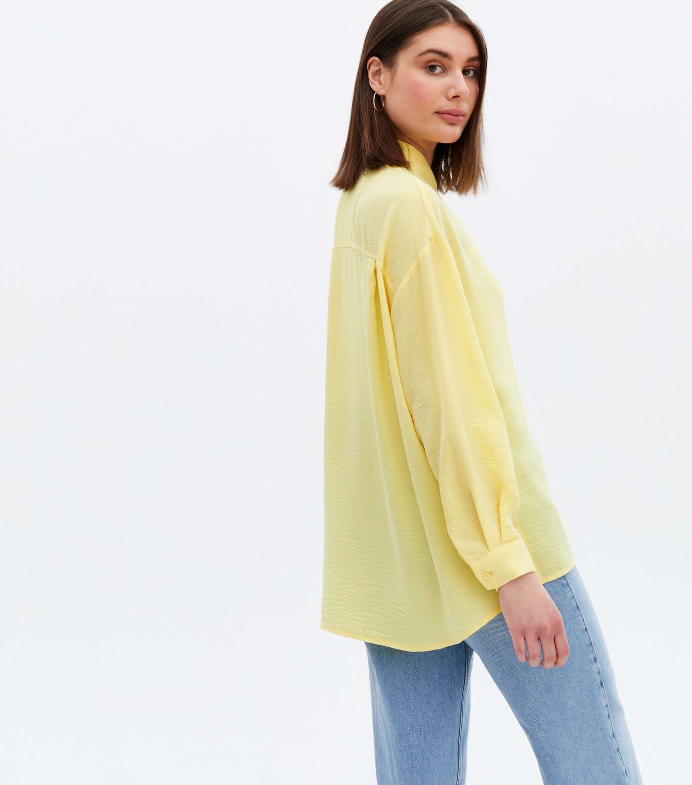 Pale Yellow Pocket Front Long Sleeve Oversized Shirt Image 4