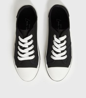 Click to view product details and reviews for Black Canvas Lace Up Trainers New Look Vegan.