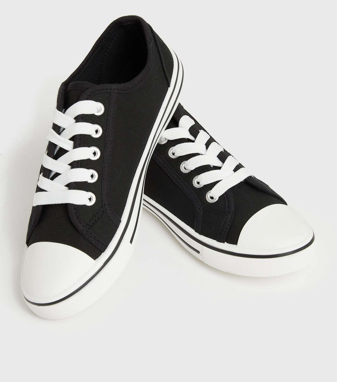 Black Canvas Lace Up Trainers Image 4