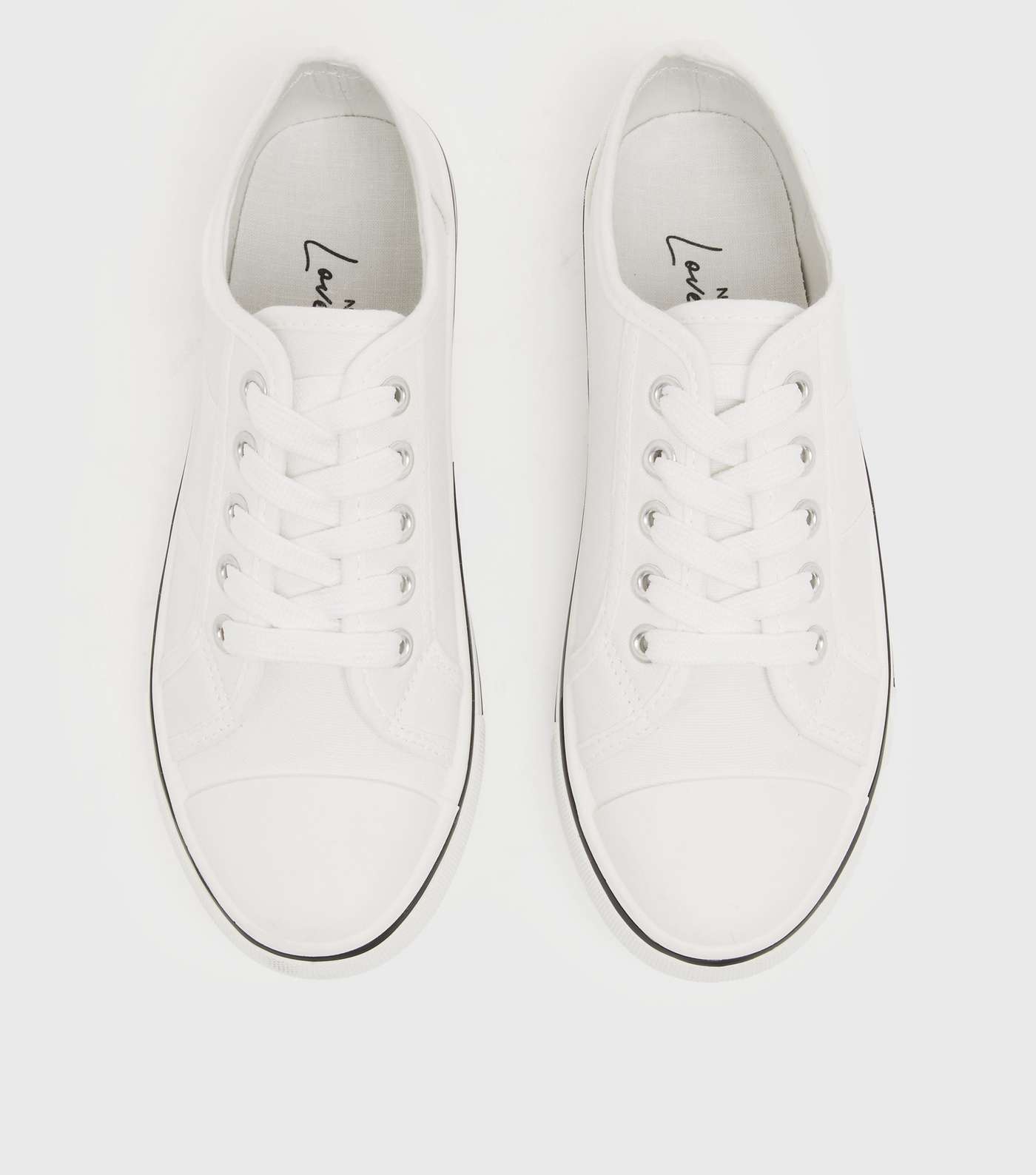 White Canvas Lace Up Trainers Image 3