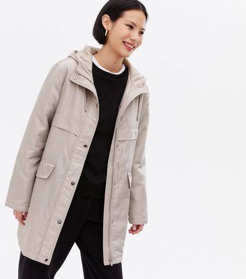 Stone Hooded Pocket Front Parka Jacket New Look