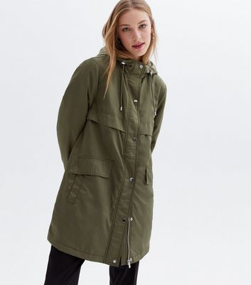 Khaki Hooded Pocket Front Parka Jacket 