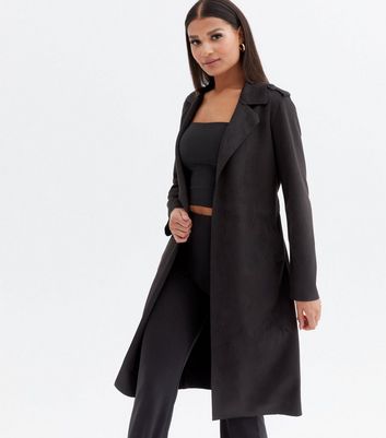 Long black cheap suede coat