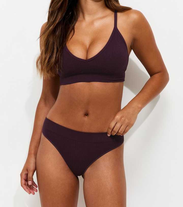 Dark Purple Seamless Ribbed Thong