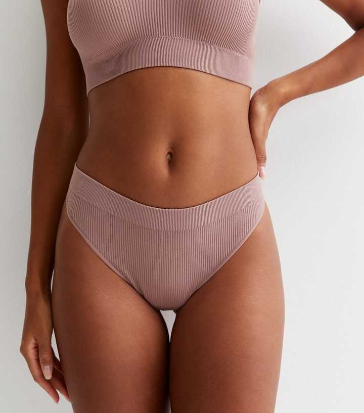 New Look ribbed seamless thong in light pink