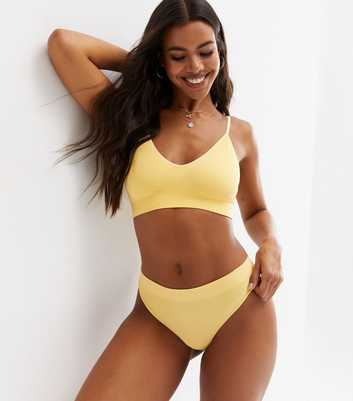 Pale Yellow Ribbed Seamless Thong