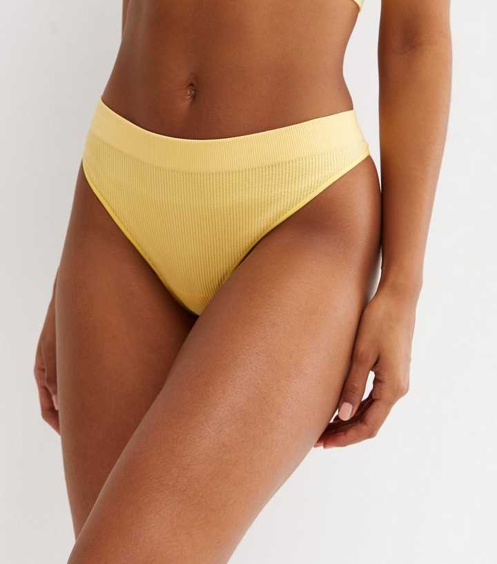 New Look ribbed seamless thong in yellow