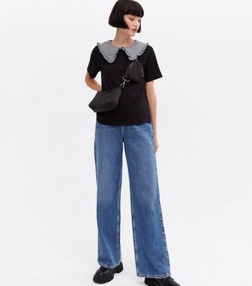 Click to view product details and reviews for Black Gingham Frill Collar T Shirt New Look.