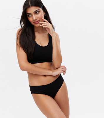 Black Ribbed Seamless Bikini Briefs