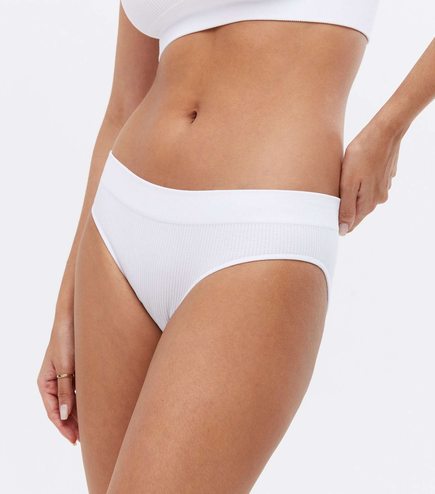 White Ribbed Seamless Bikini Briefs Image 2