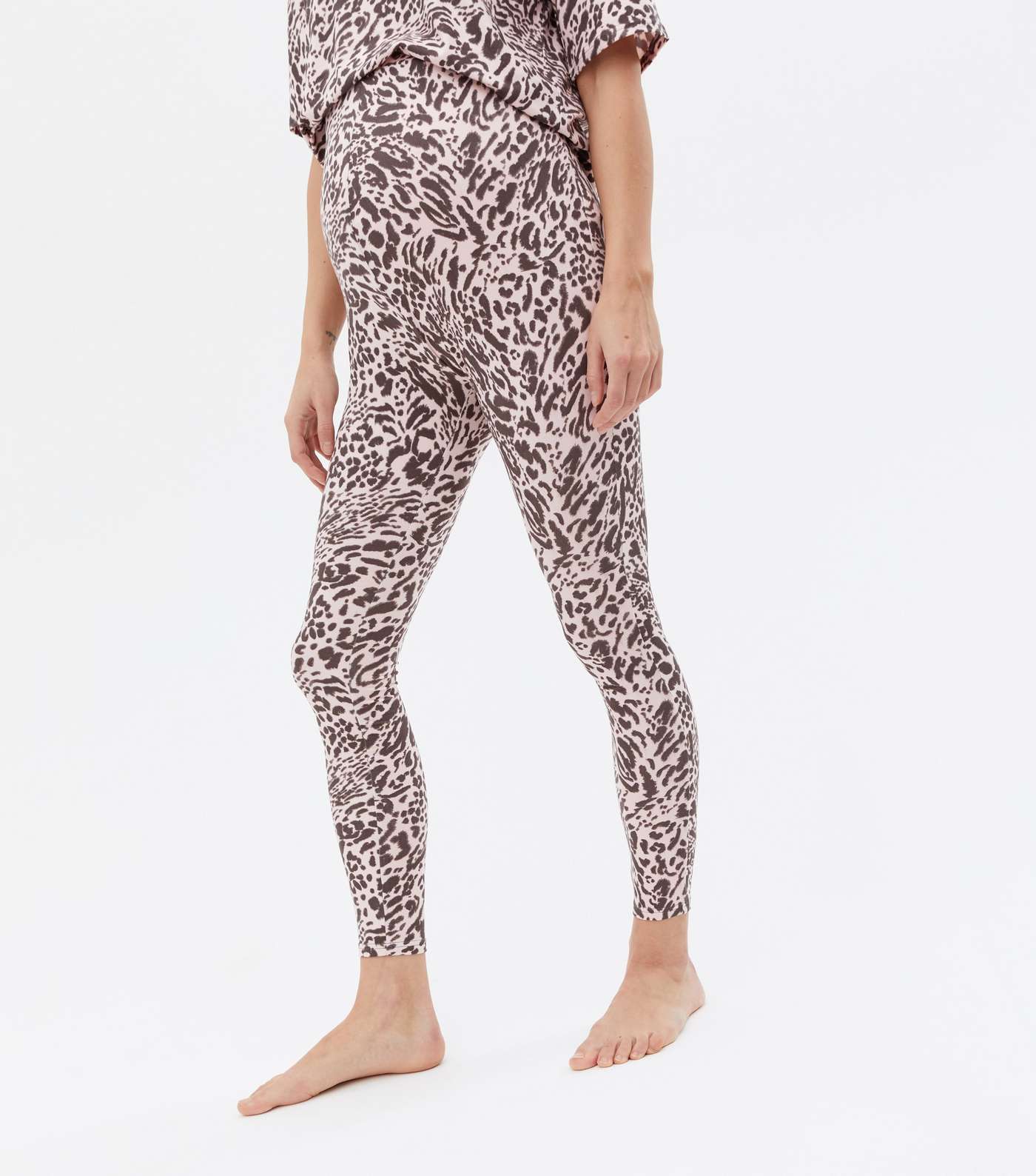 Maternity Pink Soft Touch Legging Pyjama Set with Animal Print Image 3