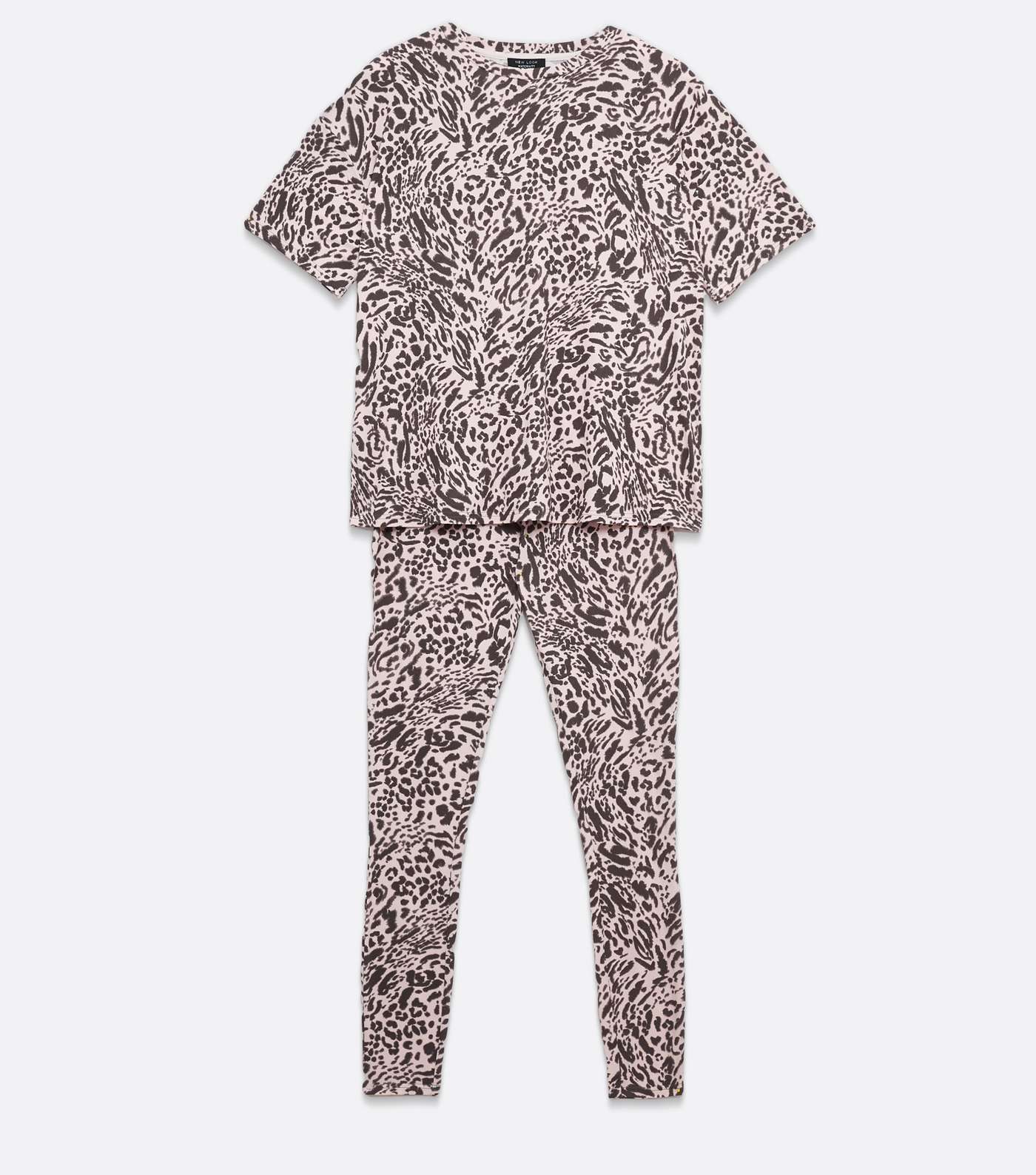 Maternity Pink Soft Touch Legging Pyjama Set with Animal Print Image 5