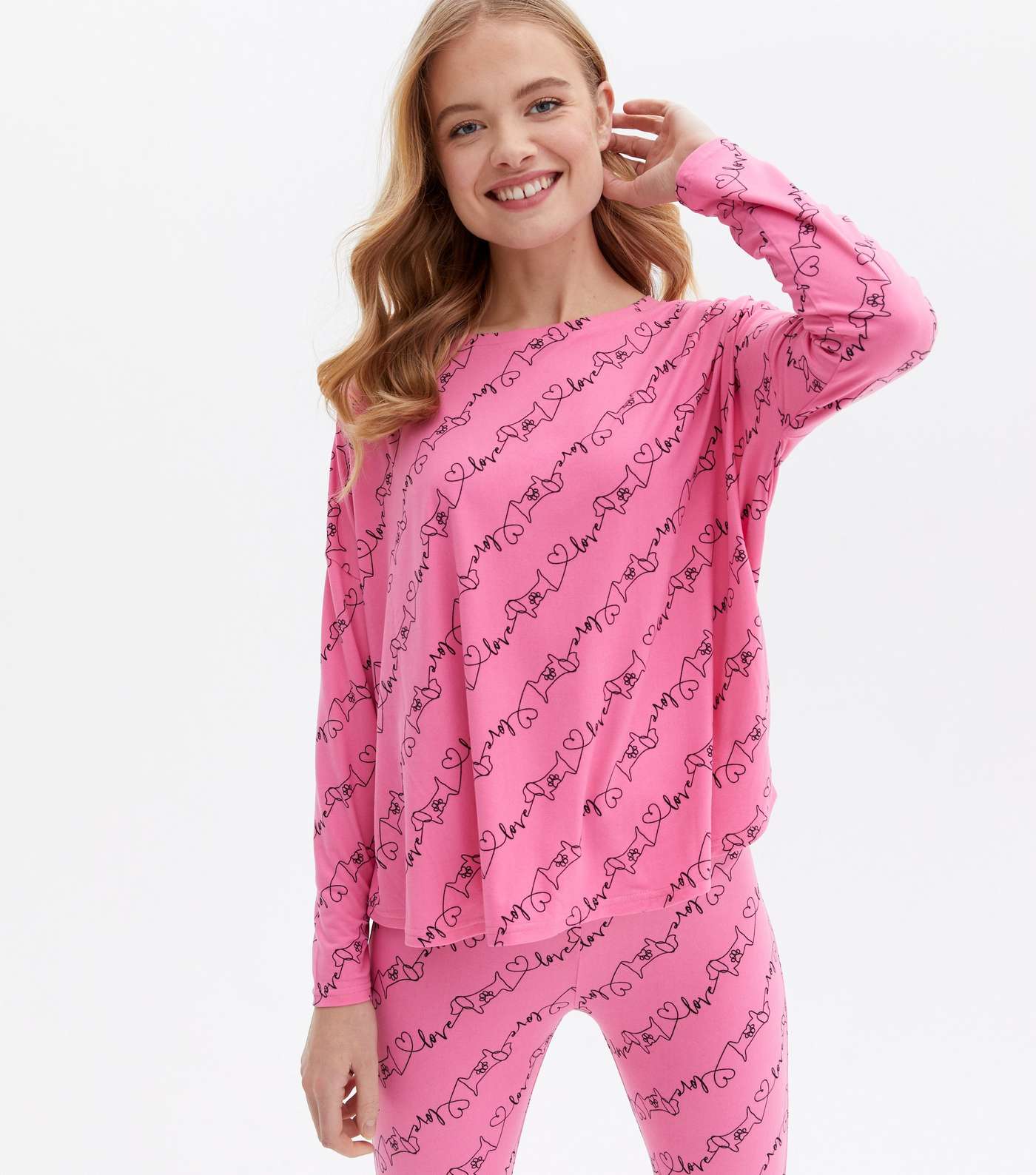 Pink Scribble Dog Logo Legging Pyjama Set Image 2