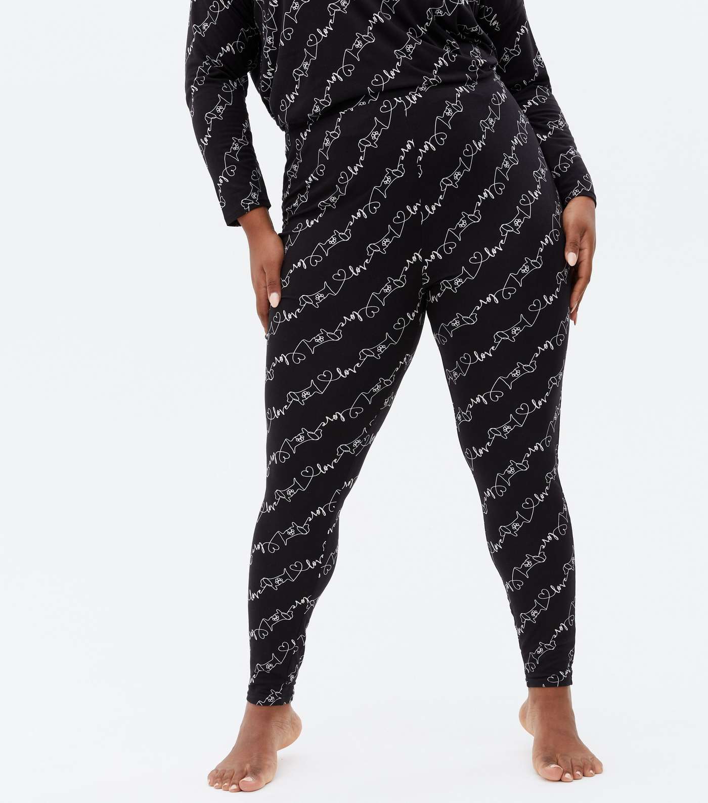 Curves Black Legging Pyjama Set with Dog Scribble Print Image 3