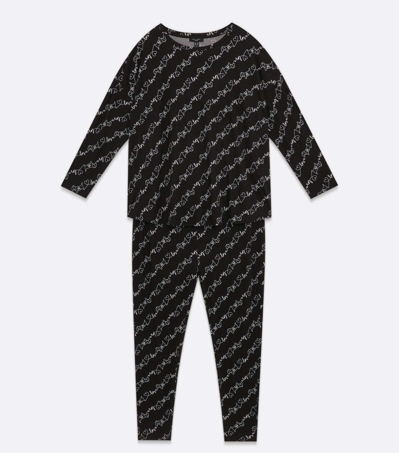 Curves Black Legging Pyjama Set with Dog Scribble Print Image 5