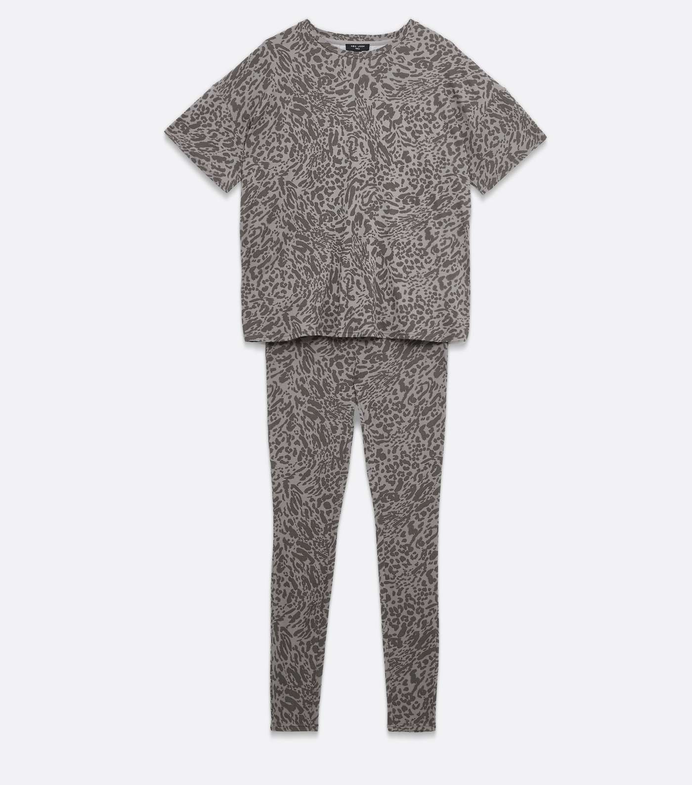 Tall Grey Soft Touch Legging Pyjama Set with Animal Print Image 5