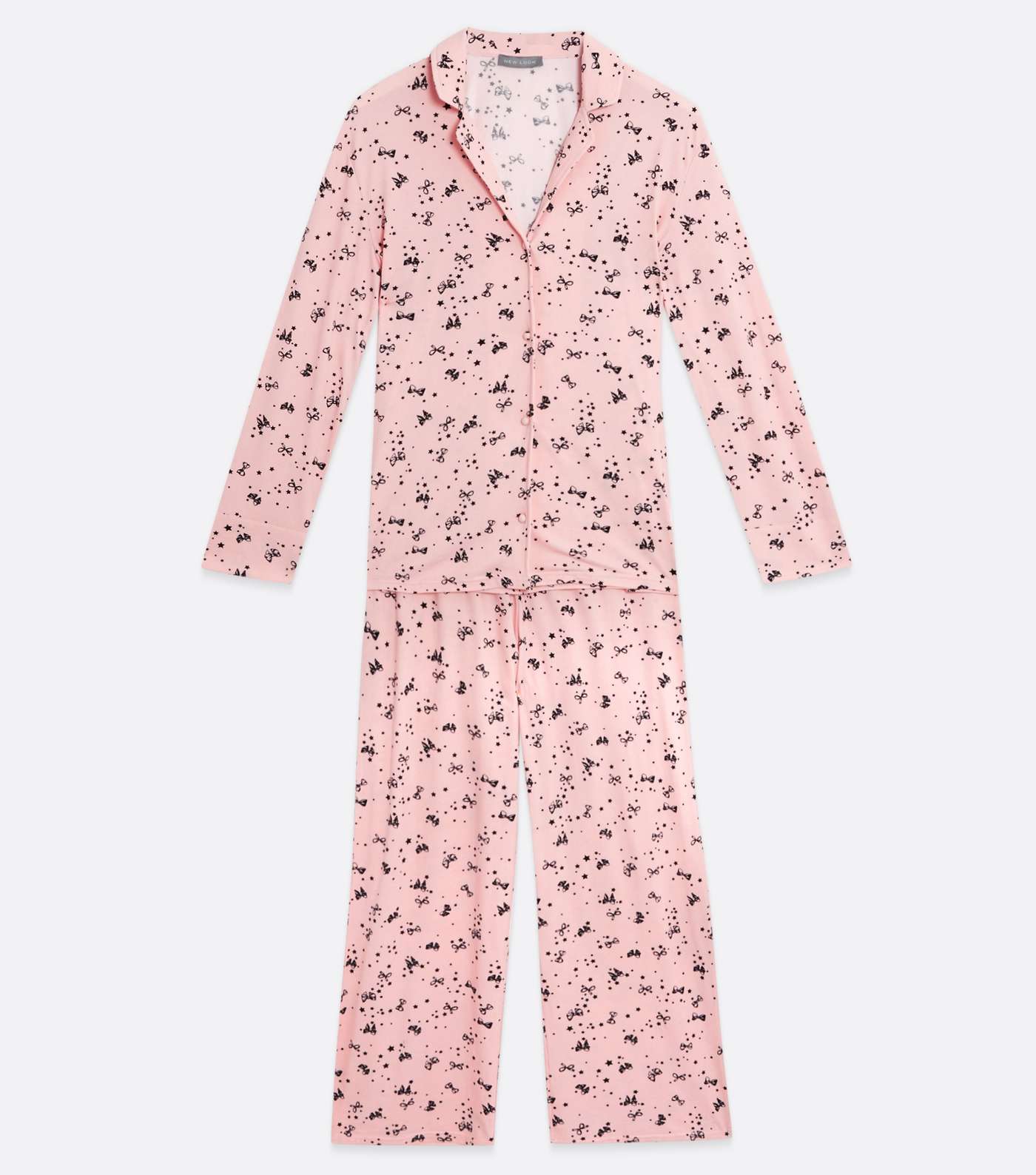 Pink Soft Touch Trouser Pyjama Set with Bow Print Image 5