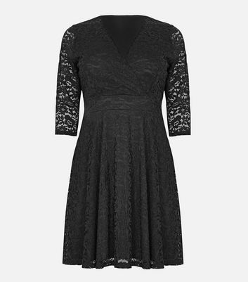 Mela Curves Black Lace Mini Wrap Dress 