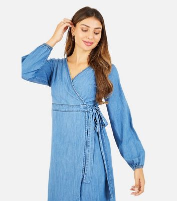 Yumi denim cheap wrap dress