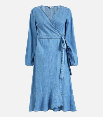 yumi frill wrap denim dress