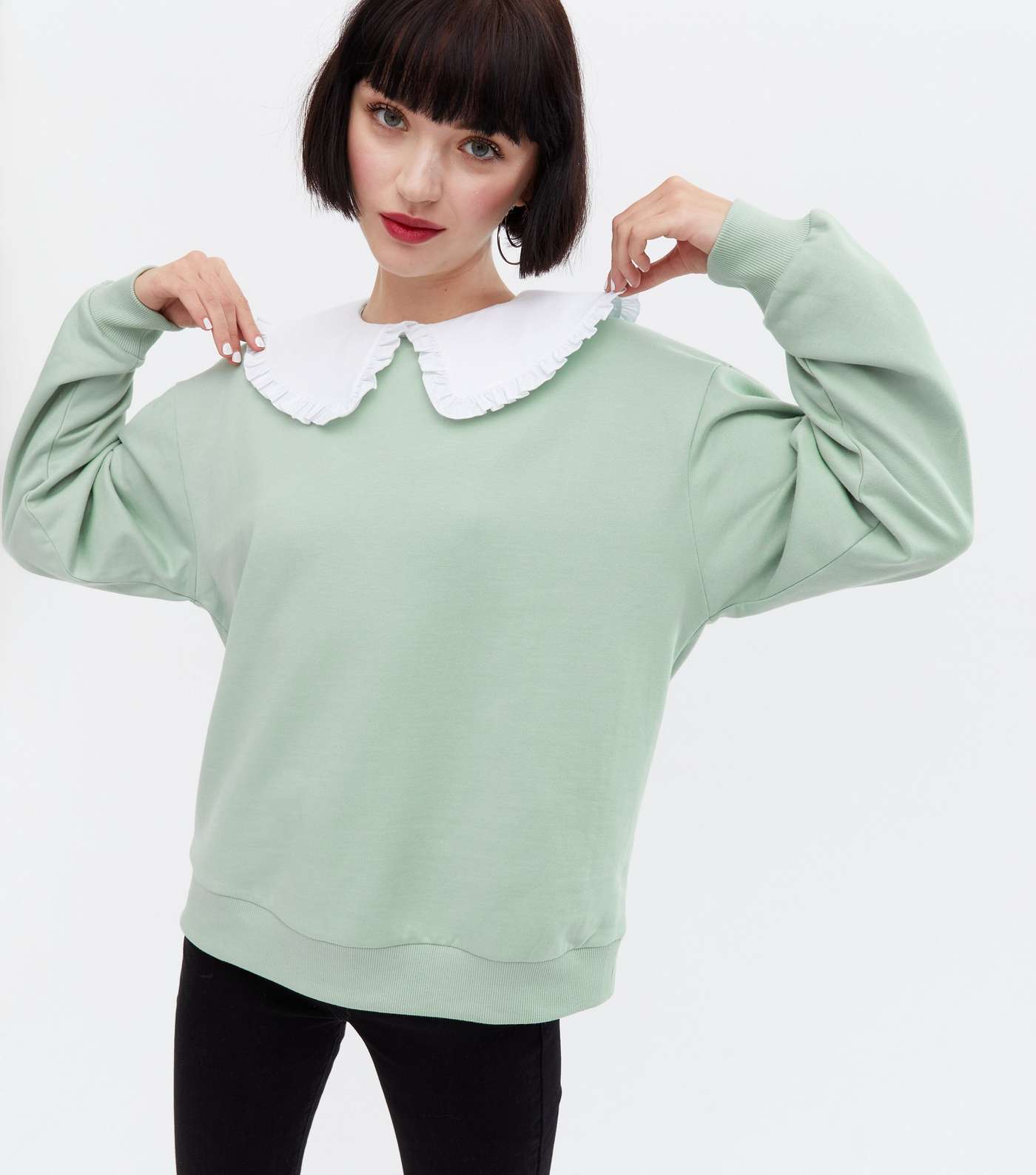 Light Green Frill Collar Sweatshirt Image 3