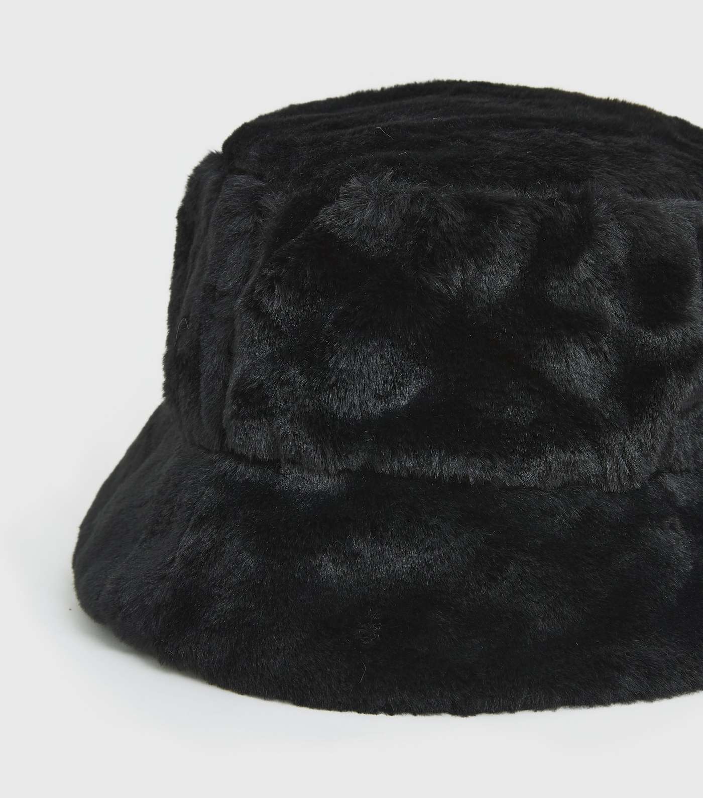 PIECES Black Faux Fur Bucket Hat Image 3