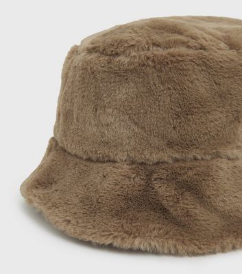 brown fur bucket hat