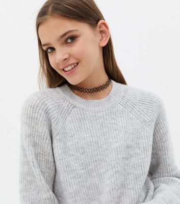 Girls Light Grey Raglan Sleeve Jumper 