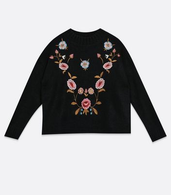 Black jumper 2025 with embroidered flowers