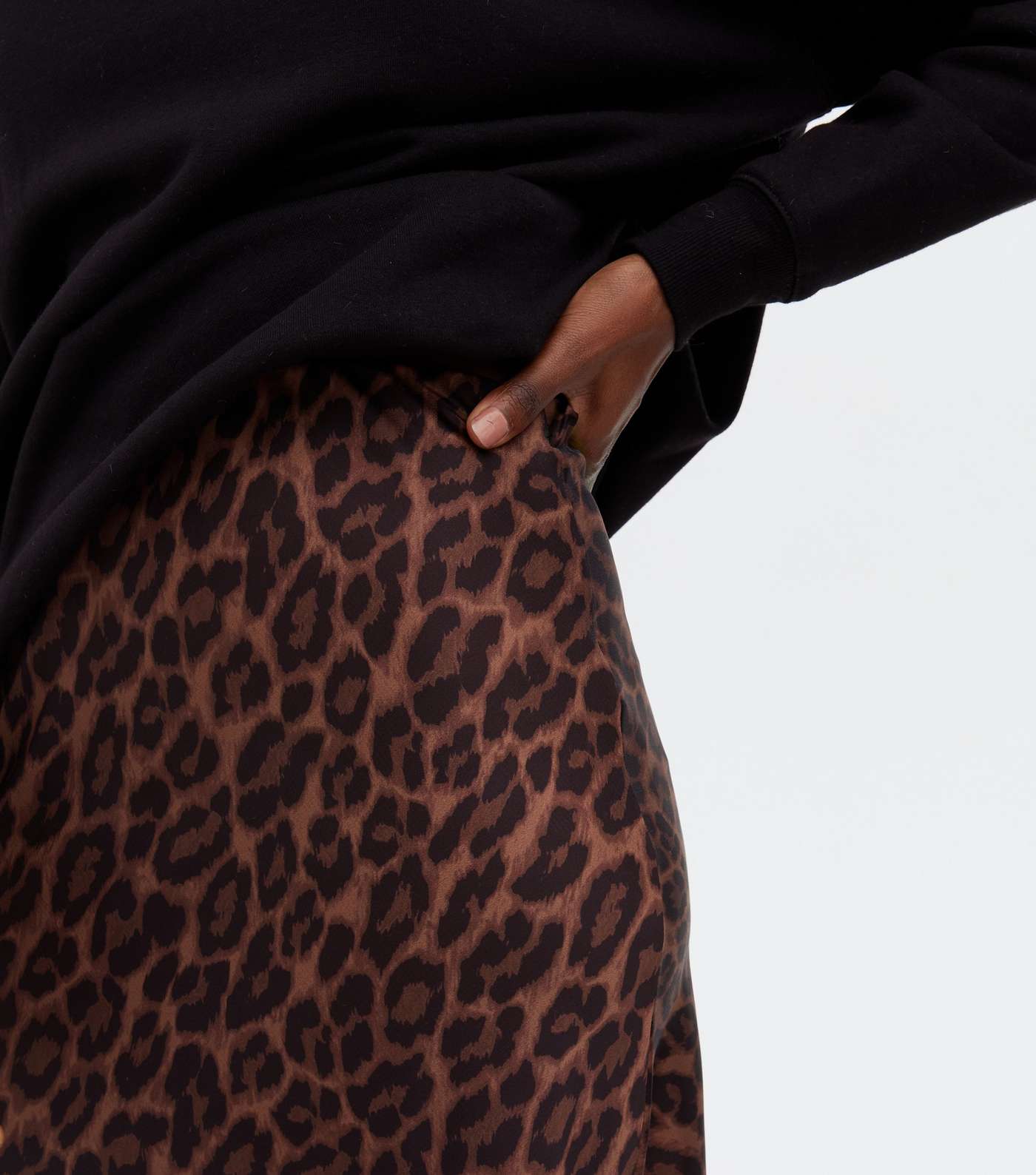 Brown Leopard Print Satin Bias Cut Midi Skirt Image 3