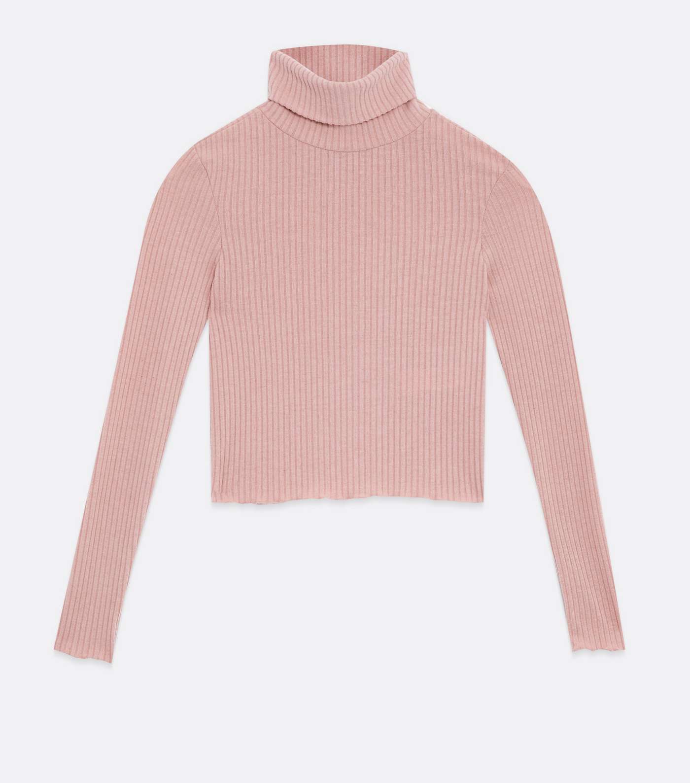 Girls Pale Pink Fine Knit Frill Roll Neck Top Image 5