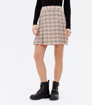 Brown Check Button Front Mini Tennis Skirt New Look