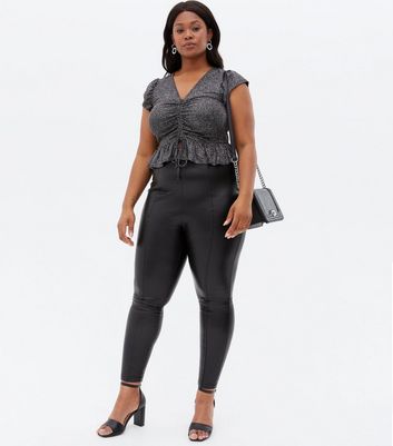 Faux leather peplum top plus clearance size