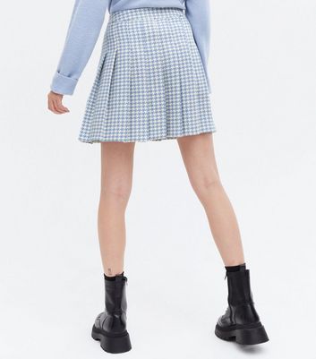 Blue Dogtooth Bouclé Mini Tennis Skirt New Look