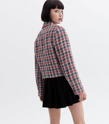 Click to view product details and reviews for Red Check Bouclé Faux Pearl Button Blazer New Look.