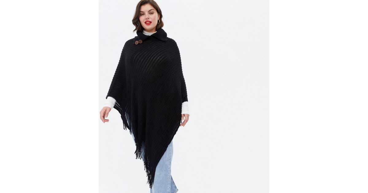 Blue Vanilla Curves Black Asymmetric Tassel Cape New Look