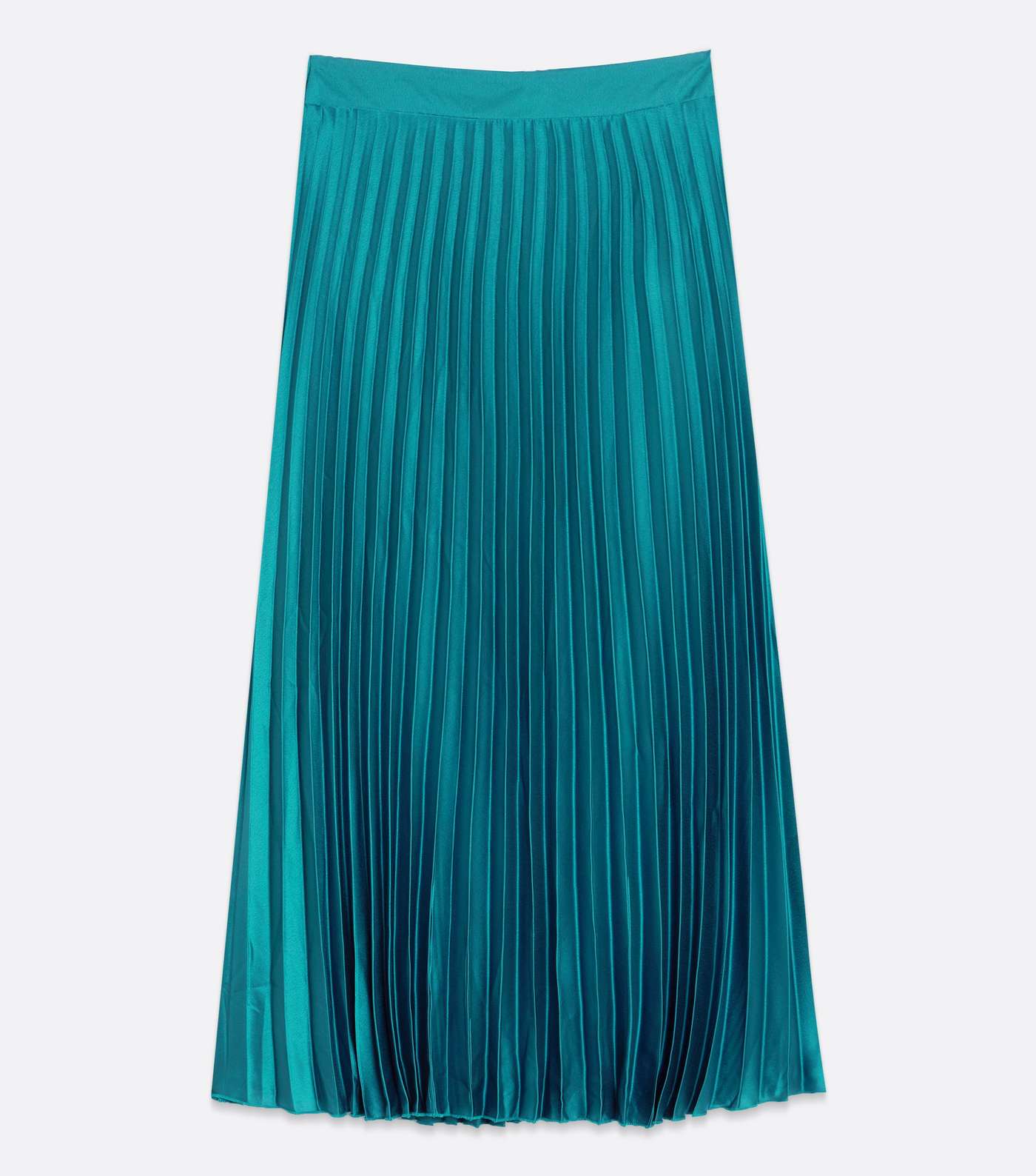 Teal Satin High Waist Pleated Midi Skirt Image 5