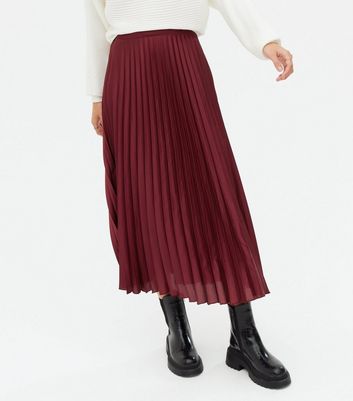 new look burgundy pleated skirt