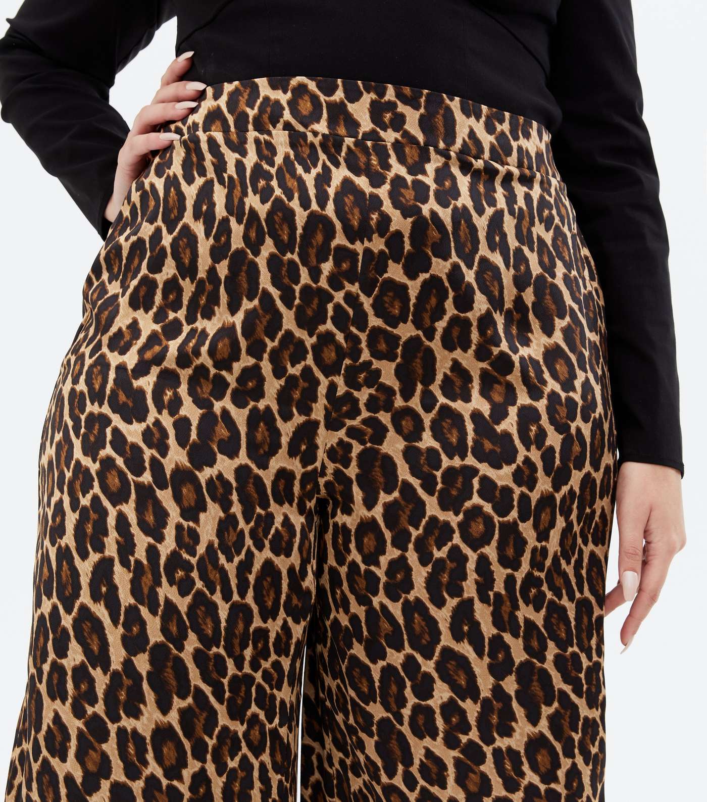 Curves Brown Leopard Print Crop Wide Leg Trousers Image 3