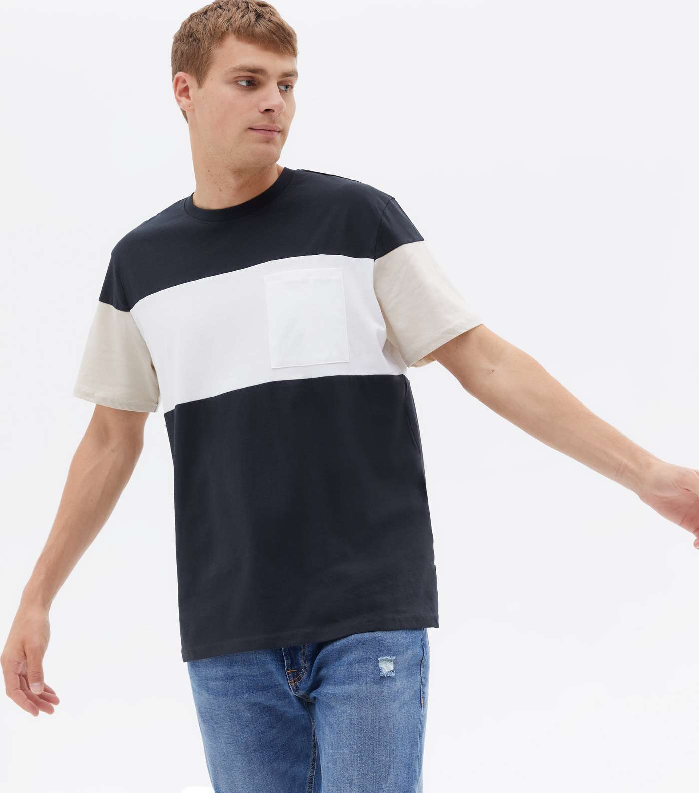 Only & Sons Navy Colour Block T-Shirt Image 3