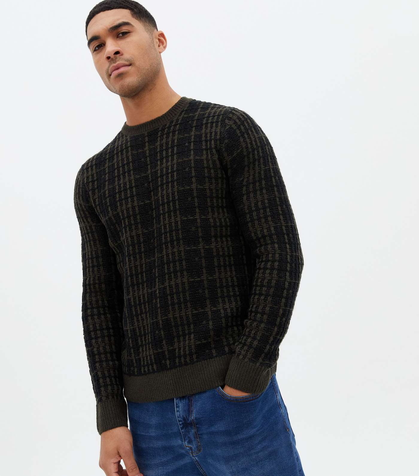 Only & Sons Black Check Crew Neck Jumper