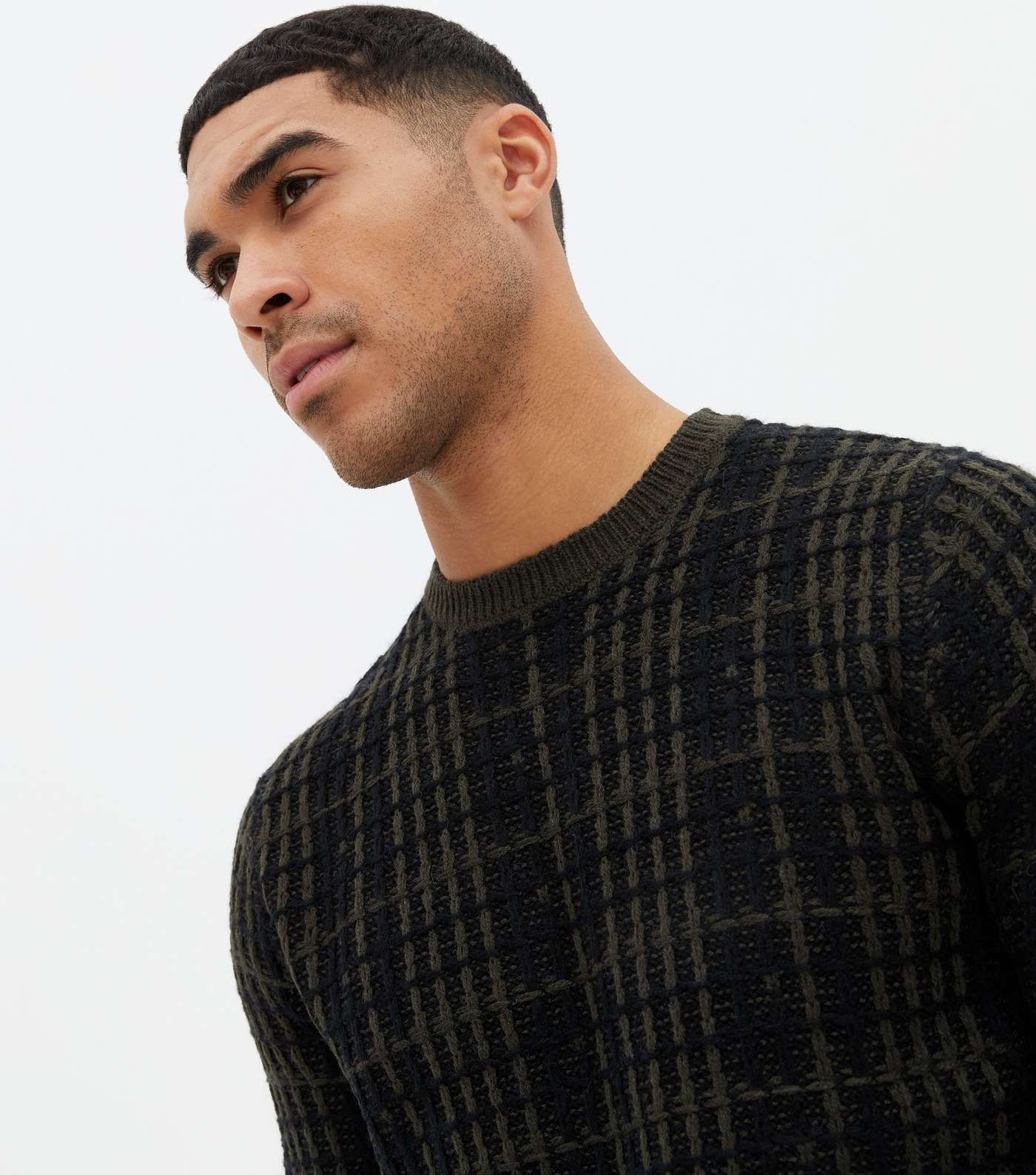 Only & Sons Black Check Crew Neck Jumper Image 3