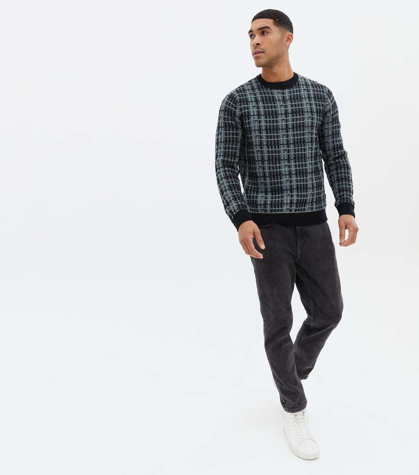 Only & Sons Blue Check Crew Neck Jumper Image 2