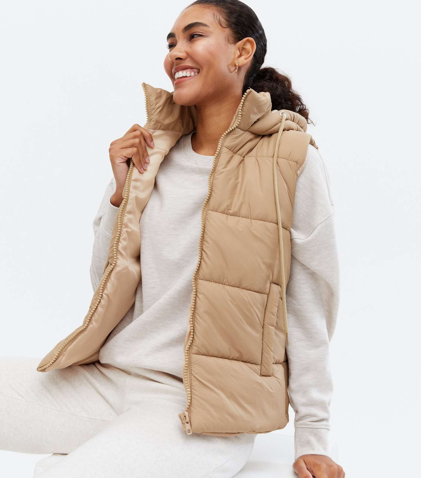 Cameo Rose Stone Puffer Toggle Hooded Gilet
