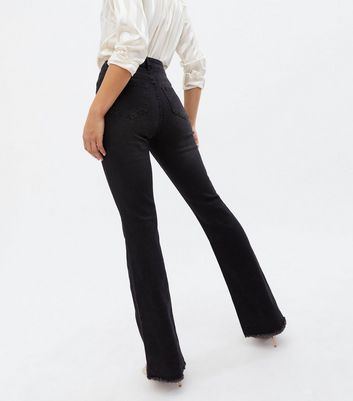 Click to view product details and reviews for Pink Vanilla Black High Waist Raw Hem Flared Jeans New Look.