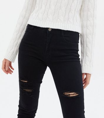 Click to view product details and reviews for Pink Vanilla Black Ripped Knee Raw Hem Skinny Jeans New Look.